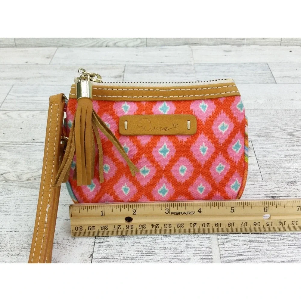 Dena Canvas Chevron Striped Aztec‎ Pink Orange Teal Tassel Pouch Bag Wristlet